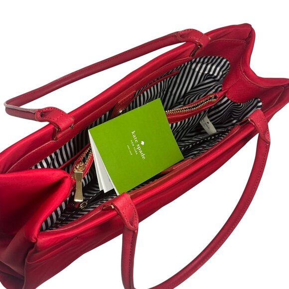 Kate Spade ~ Phoebe Red Nylon Tote Top handle Shoulder bag, Striped interior - Picture 6 of 16
